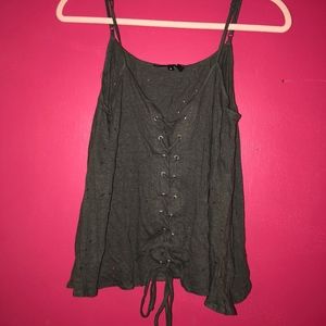 Lace-up, Flowy, Gray Tank Top